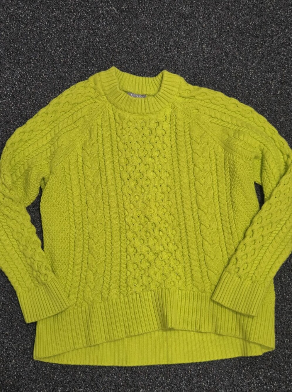 J.Crew Neon Yellow Lime 100% Cotton Cable Knit Sweater Cozy Preppy Chunky Knit L